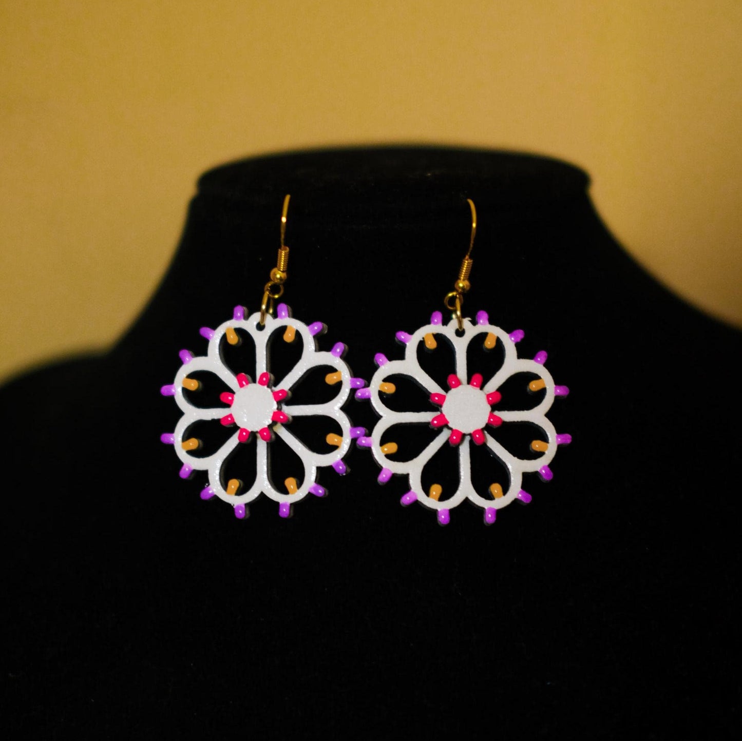 SET FIORE grande: Collana e orecchini in legno Luminaria Rosone Fiore con collier rigido