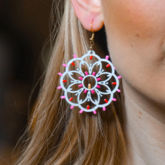 Rosone Giglio grande: Orecchini in legno a forma di Luminaria Salentina