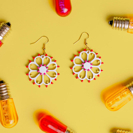 Mini Rosone Fiore: Orecchini in legno a forma di Luminaria Salentina