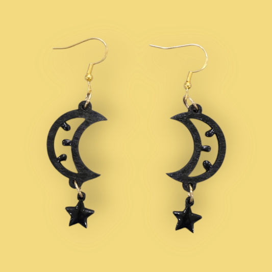 Mini Luminaria Luna nera: Orecchini in legno a forma di Luminaria Salentina