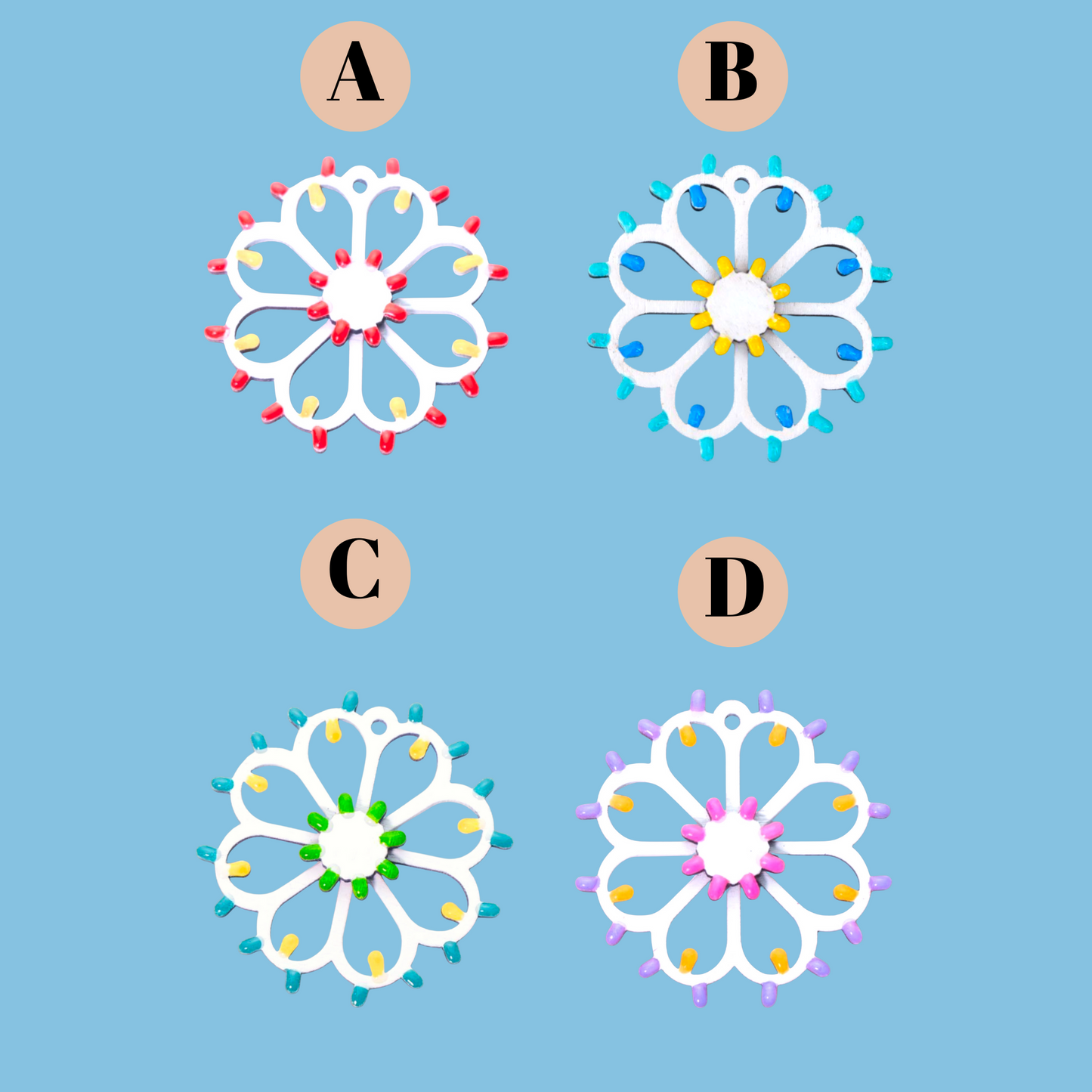 Rosone Fiore grande: Orecchini in legno a forma di Luminaria Salentina