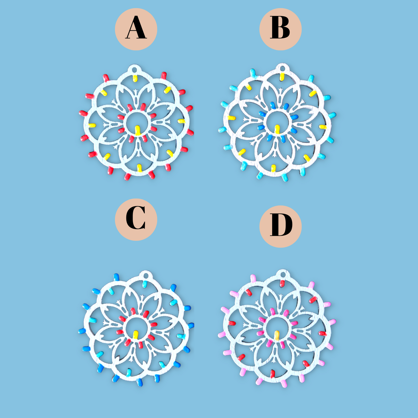 Rosone Giglio piccolo - Punto Luce: Orecchini in legno a forma di Luminaria Salentina con chiusura a perno
