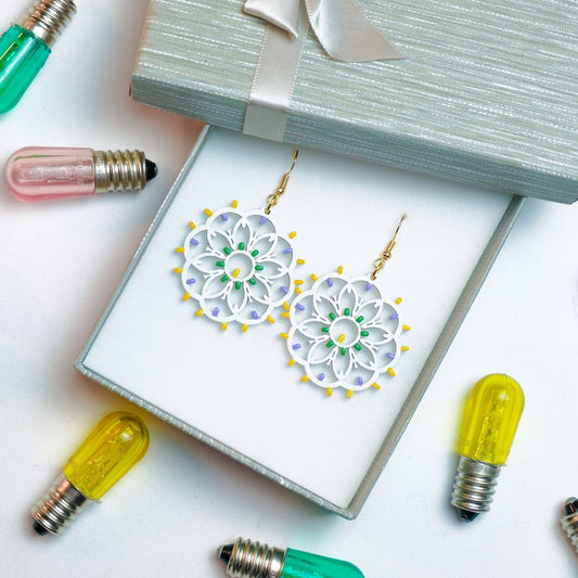 Rosone Giglio piccolo: Orecchini in legno a forma di Luminaria Salentina