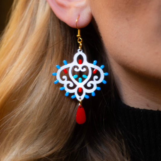 SET Barocchini: Collana e orecchini in legno a forma di Luminaria Salentina con collier rigido