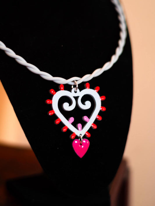 SET medio Cuore di Luce: Collana e orecchini in legno a forma di Luminaria Salentina