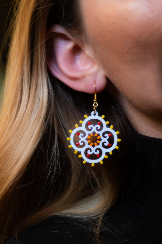 SET Rosoncino Barocco: Collana e orecchini in legno a forma di Luminaria Salentina con collier rigido