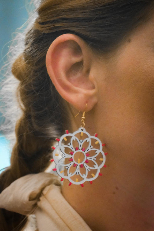 Rosone Giglio grande: Orecchini in legno a forma di Luminaria Salentina