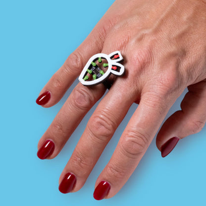SET completo Ficodindia: Collana, orecchini e anello in legno a forma di Luminaria Salentina