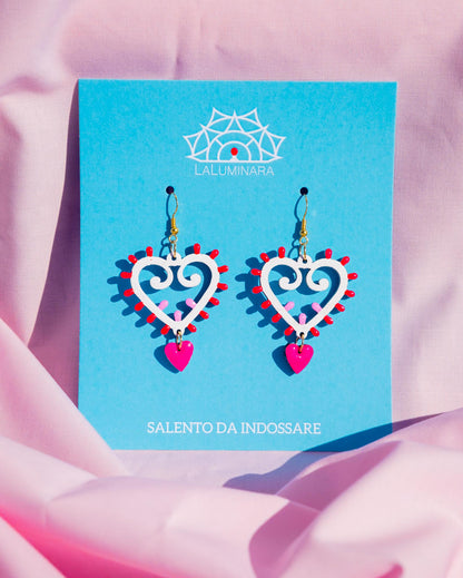 SET medio Cuore di Luce: Collana e orecchini in legno a forma di Luminaria Salentina