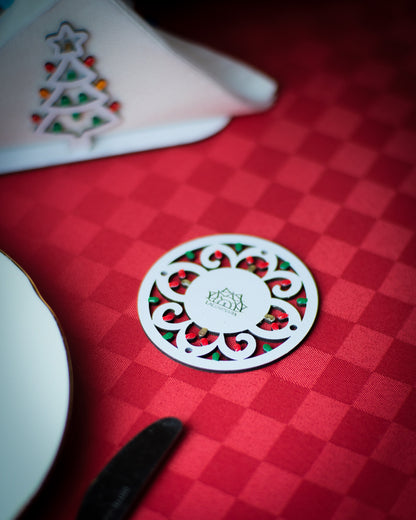 6/12 SOTTOBICCHIERI – Rosoni di Natale: sottobicchieri in legno a forma di Luminaria Salentina