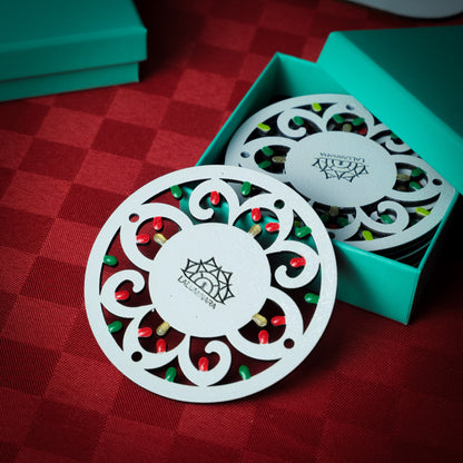 6/12 SOTTOBICCHIERI – Rosoni di Natale: sottobicchieri in legno a forma di Luminaria Salentina