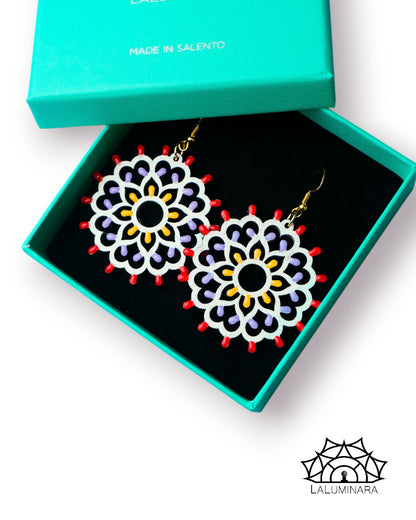 Rosone Jentu: Orecchini in legno a forma di Luminaria Salentina