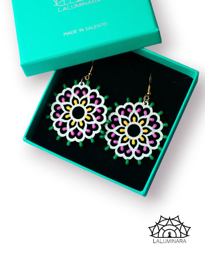 Rosone Jentu: Orecchini in legno a forma di Luminaria Salentina