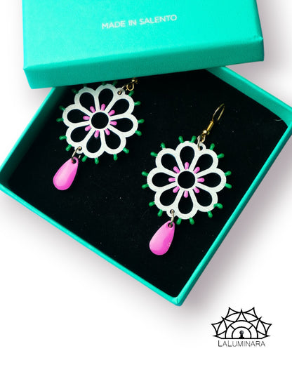 Rosone Margherita: Orecchini in legno a forma di Luminaria Salentina