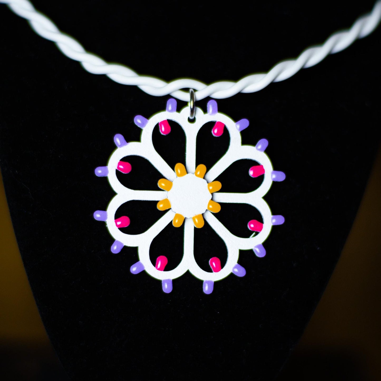 SET FIORE grande: Collana e orecchini in legno Luminaria Rosone Fiore con collier rigido