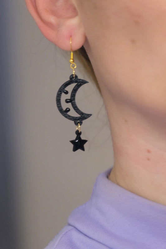 Mini Luminaria Luna nera: Orecchini in legno a forma di Luminaria Salentina