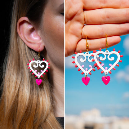 SET medio Cuore di Luce: Collana e orecchini in legno a forma di Luminaria Salentina