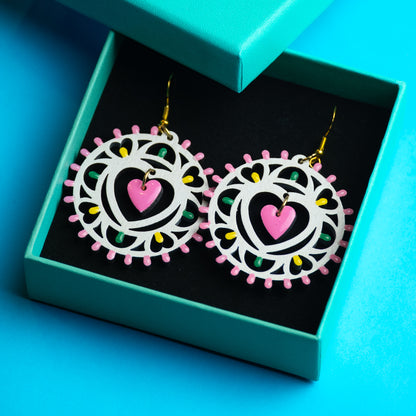 Rosone Tamburello: Orecchini in legno a forma di Luminaria Salentina