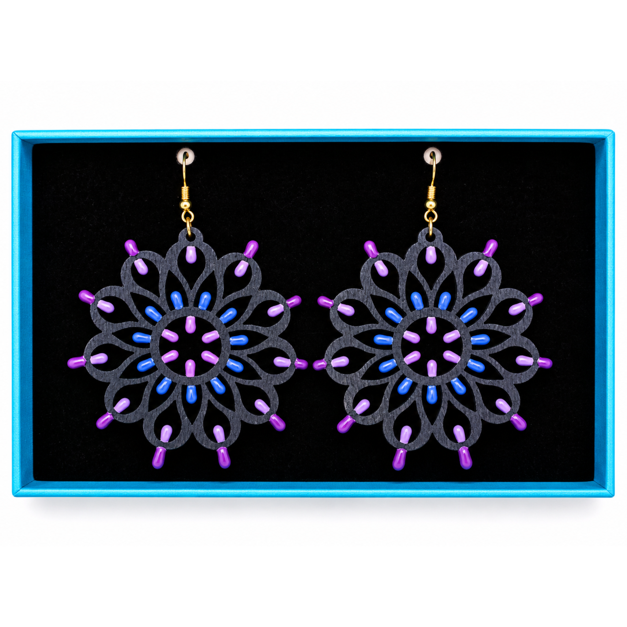 Large Otranto Black Rose Window: Salento Luminaria-shaped wooden earrings