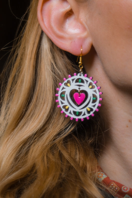 Rosone Tamburello: Orecchini in legno a forma di Luminaria Salentina