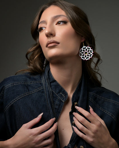 Rosone Giglio grande: Orecchini in legno a forma di Luminaria Salentina