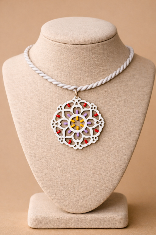 Rosone Lecce: Collana in legno a forma di Luminaria Salentina con collier rigido