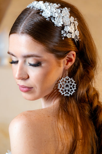 Giglio: Orecchini a forma di Luminaria Salentina con lampadine bianche perlate