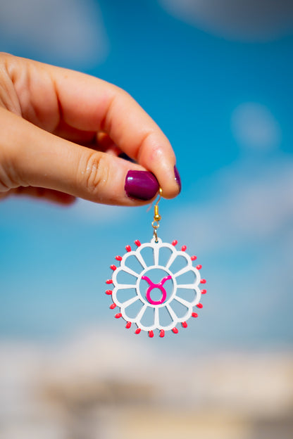 Zodiaco: Orecchini in legno a forma di Luminaria Salentina con segni zodiacali