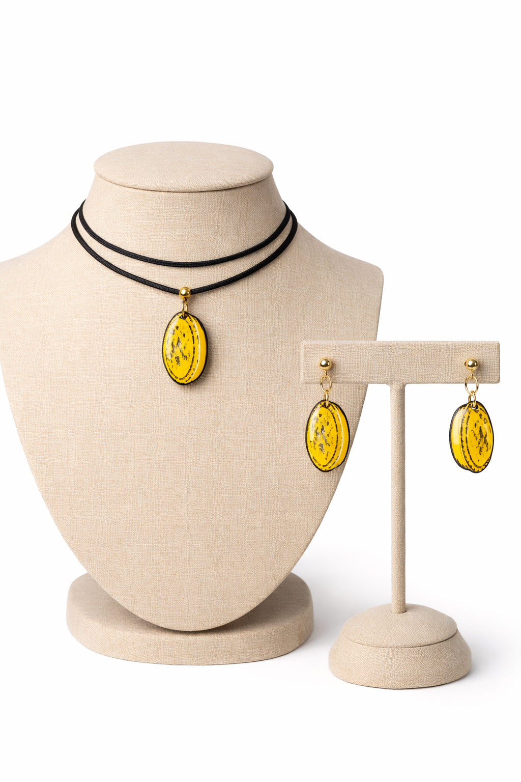SET Pasticciotto: Orecchini e Collana Choker con pendente in legno