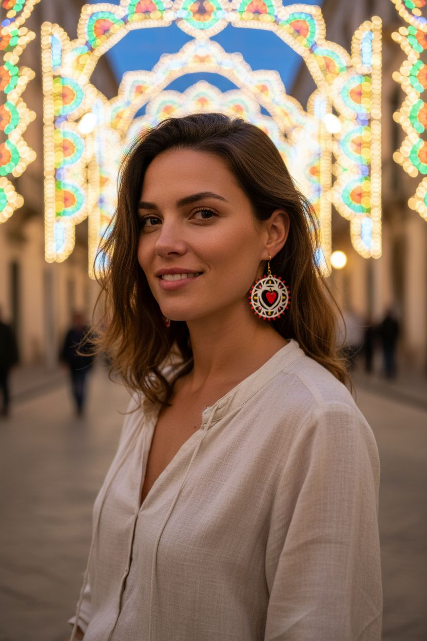 Rosone Tamburello: Orecchini in legno a forma di Luminaria Salentina