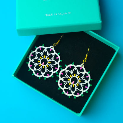 Rosone Giglio piccolo: Orecchini in legno a forma di Luminaria Salentina