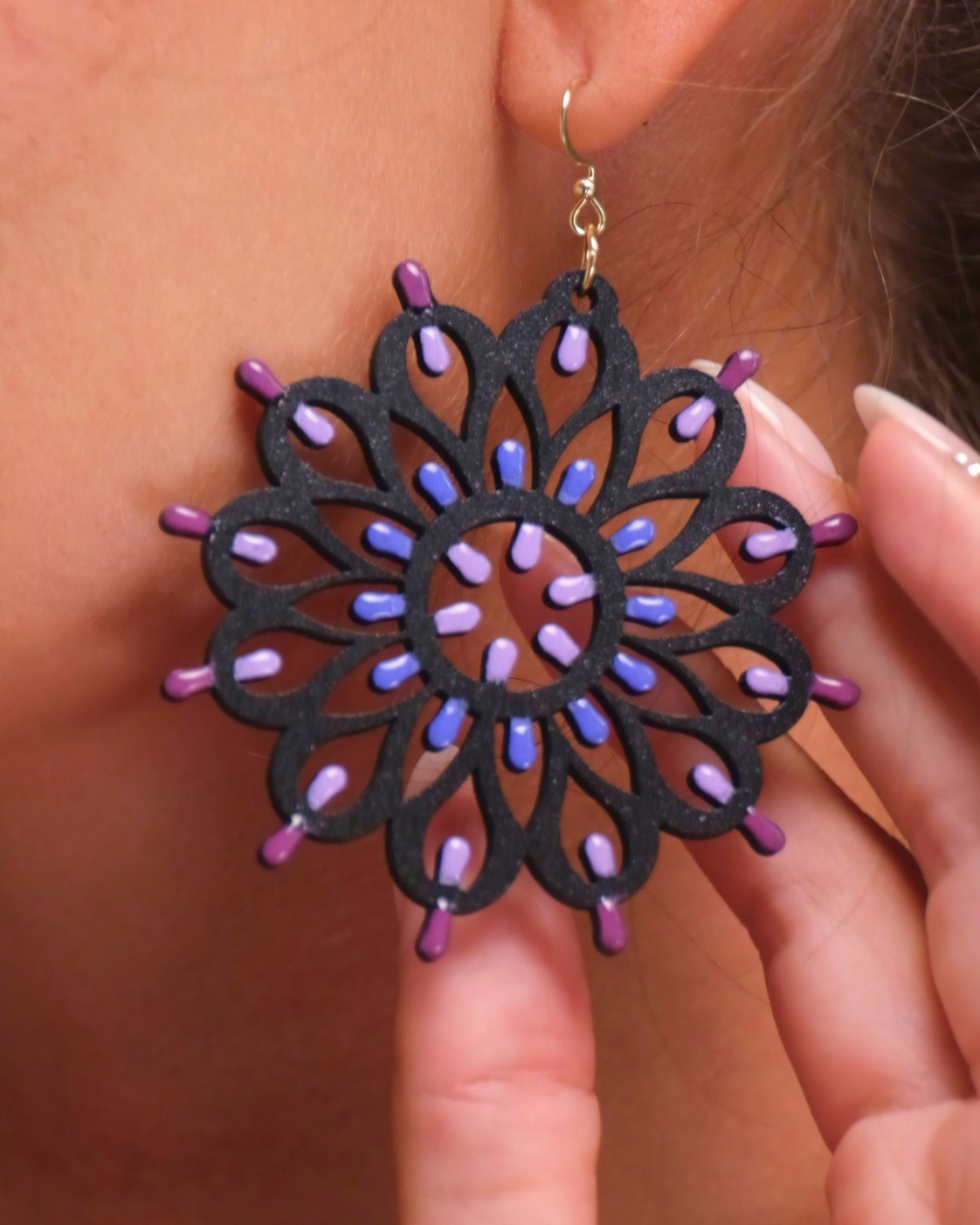 Large Otranto Black Rose Window: Salento Luminaria-shaped wooden earrings