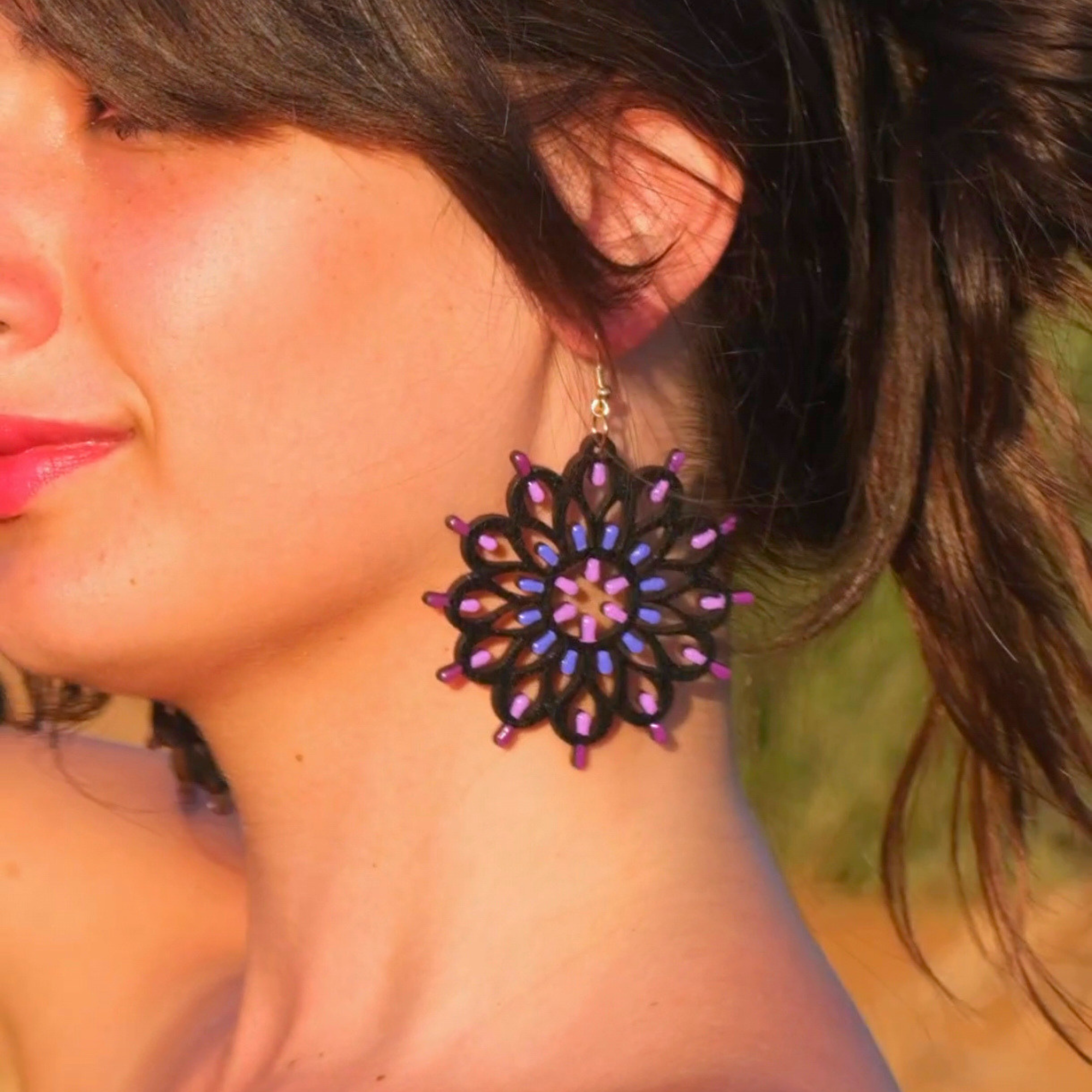 Large Otranto Black Rose Window: Salento Luminaria-shaped wooden earrings