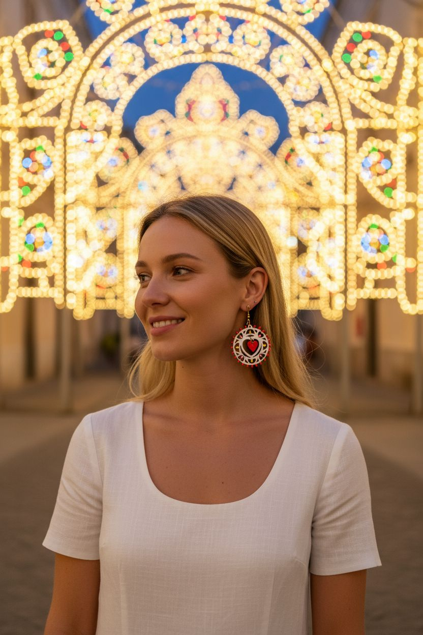 Rosone Tamburello: Orecchini in legno a forma di Luminaria Salentina