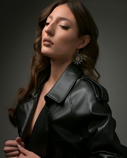 Rosone Otranto nero: Orecchini in legno a forma di Luminaria Salentina